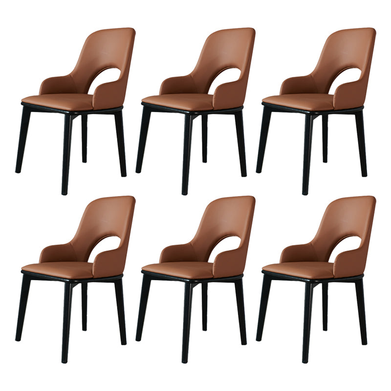 Contemporary PU Leather Dining Chairs Wood Arm Dining Chair for Home Use