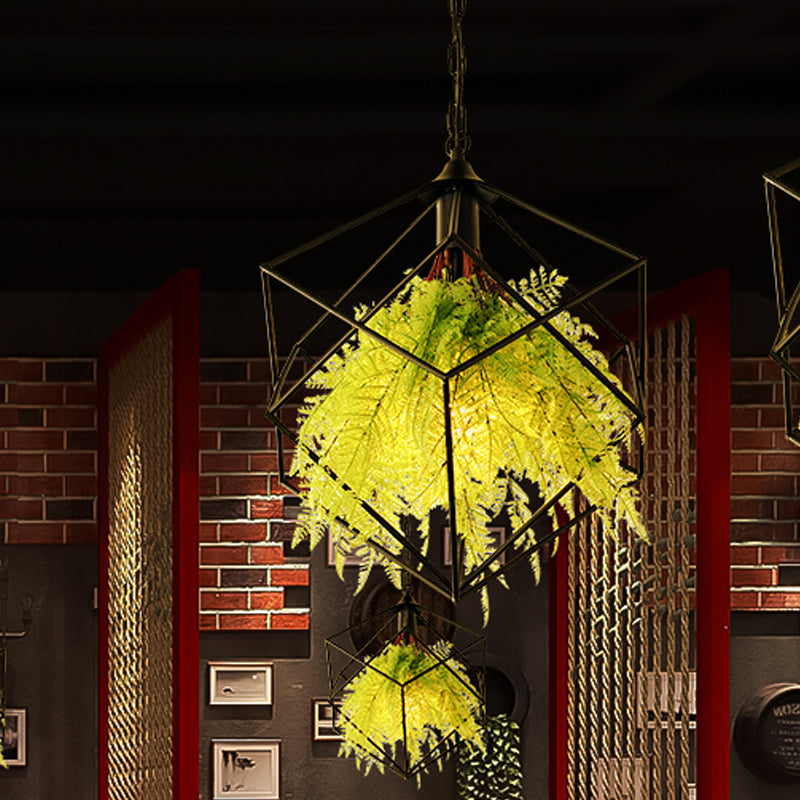 Industriële geometrische plantenhangende hanger 1 lamp 18 "/21,5" W metalen LED -ophanging Licht in zwart voor restaurant