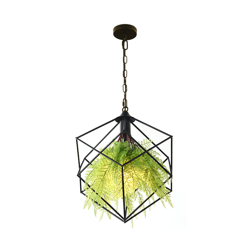 Industrial Geometric Plant Hanging Pendant 1 Bulb 18"/21.5" W Metal LED Suspension Light in Black for Restaurant