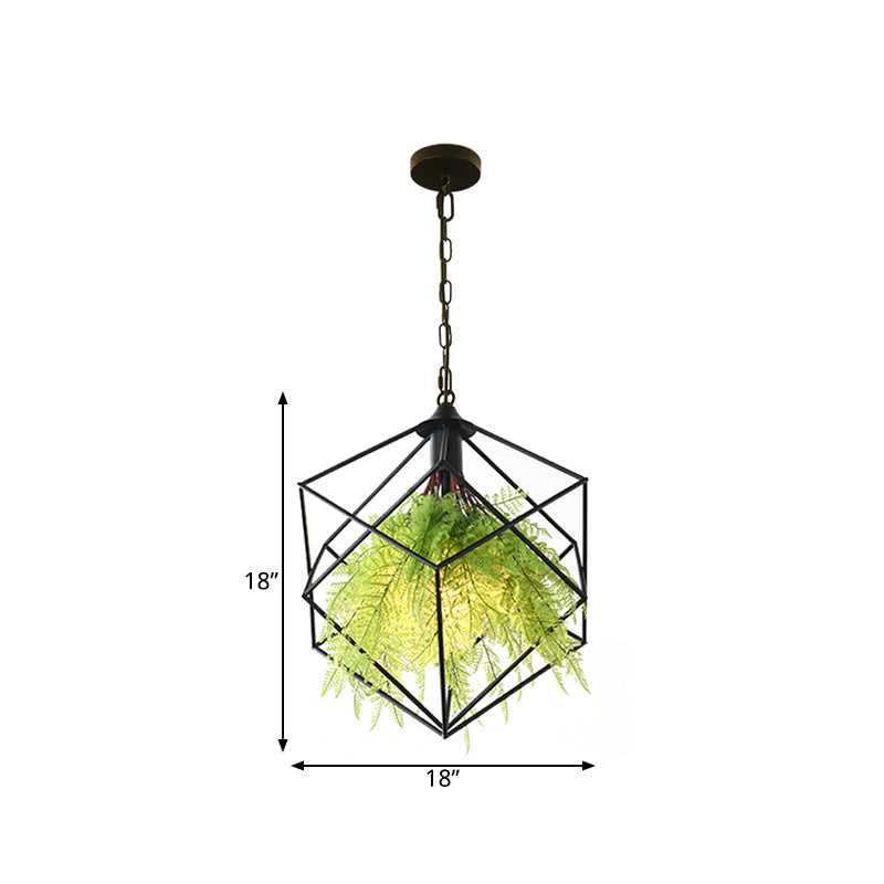 Industriële geometrische plantenhangende hanger 1 lamp 18 "/21,5" W metalen LED -ophanging Licht in zwart voor restaurant