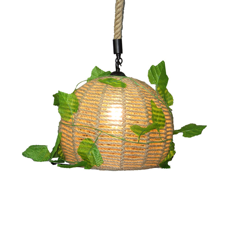 1 lamp Dome hanger licht vintage beige hennep touw led planten hangende lamp voor restaurant