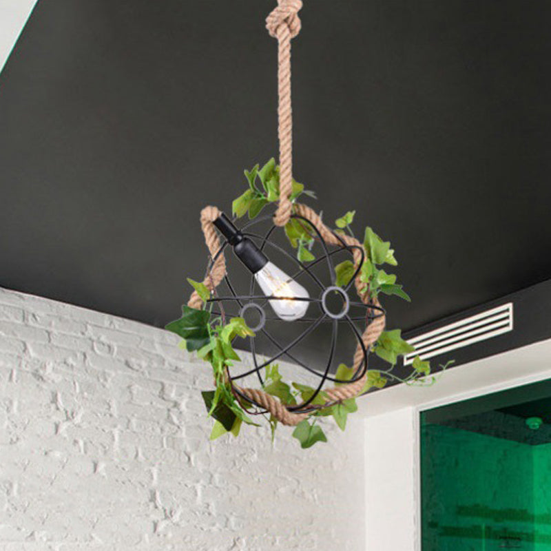 Global Restaurant Down Lighting Industrial Metal 1 Light Black LED Plant Hanging Ceiling Light