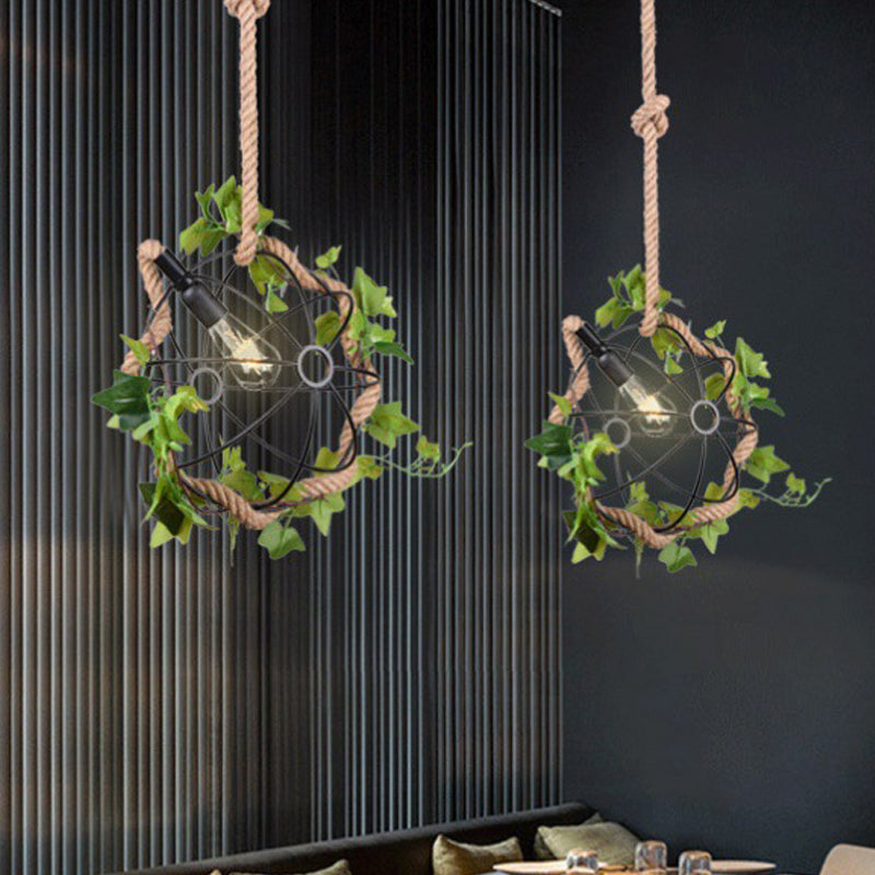 Global Restaurant Down Lighting Industrial Metal 1 Light Black LED Plant Hanging Ceiling Light