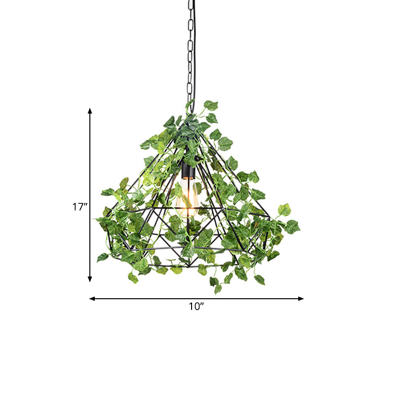 Zwart 1 bol hanger lamp antieke metalen diamant LED -planten suspensie Licht voor restaurant, 10 "/15"/18 "breedte