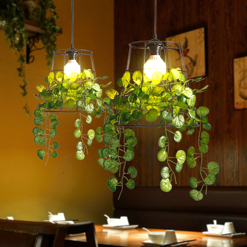 Vat restaurant drop lamp industrieel metaal 1 hoofd zwarte led hangende lamp met plant met plant