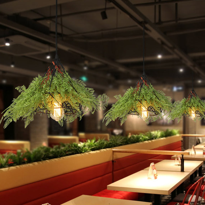 Groene 1 bol druppel hanger industrieel metalen diamant led hangend plafondlicht met plant voor restaurant