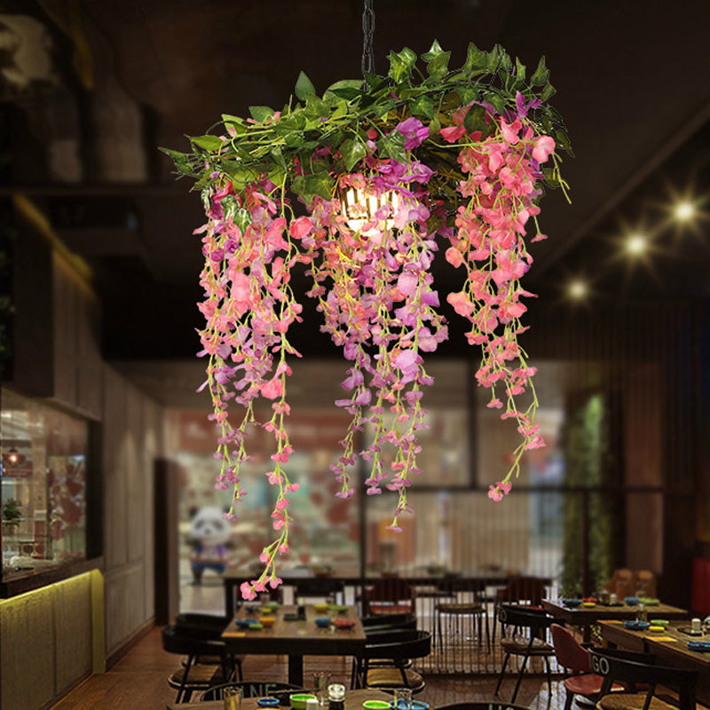 Metal Pink Down Lighting Pendant Flower 1 Head Industrial LED Hanging Lamp for Restaurant