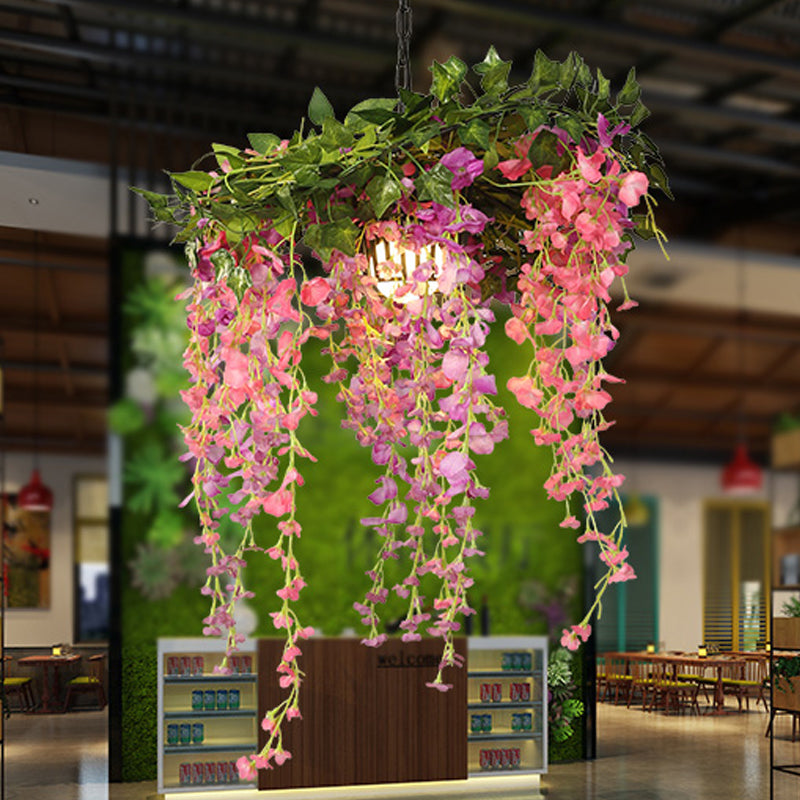 Metal Pink Down Lighting Pendant Flower 1 Head Industrial LED Hanging Lamp for Restaurant