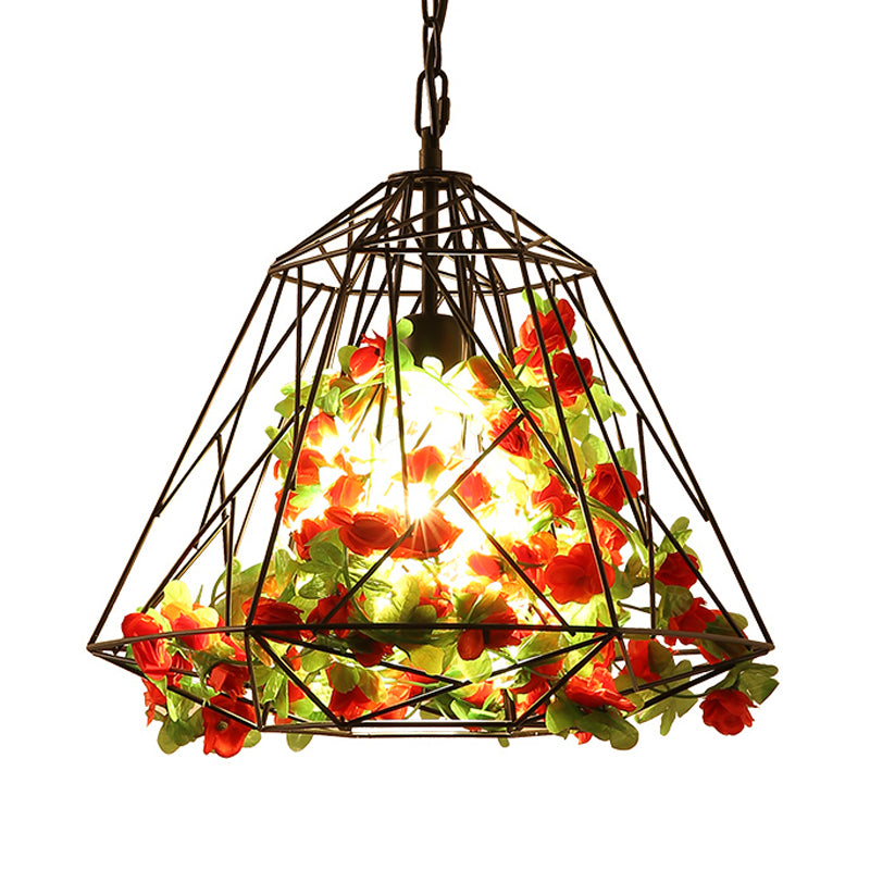 Antiek geometrische hanger plafondlicht 1 lamp metaal LED bloemhanginglamp in zwart