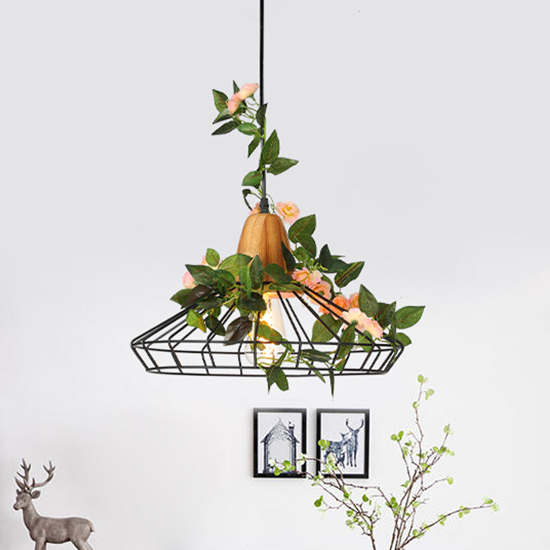 Caged Metal Drop Pendant Industrial 1-Head Kitchen Island LED Plant Suspension Light in White