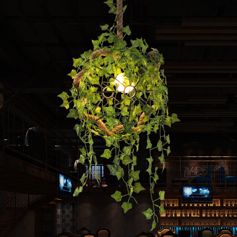 Industrial Ball Plant Ceiling Pendant 1 Head Metal Hanging Light Fixture in Black for Restaurant