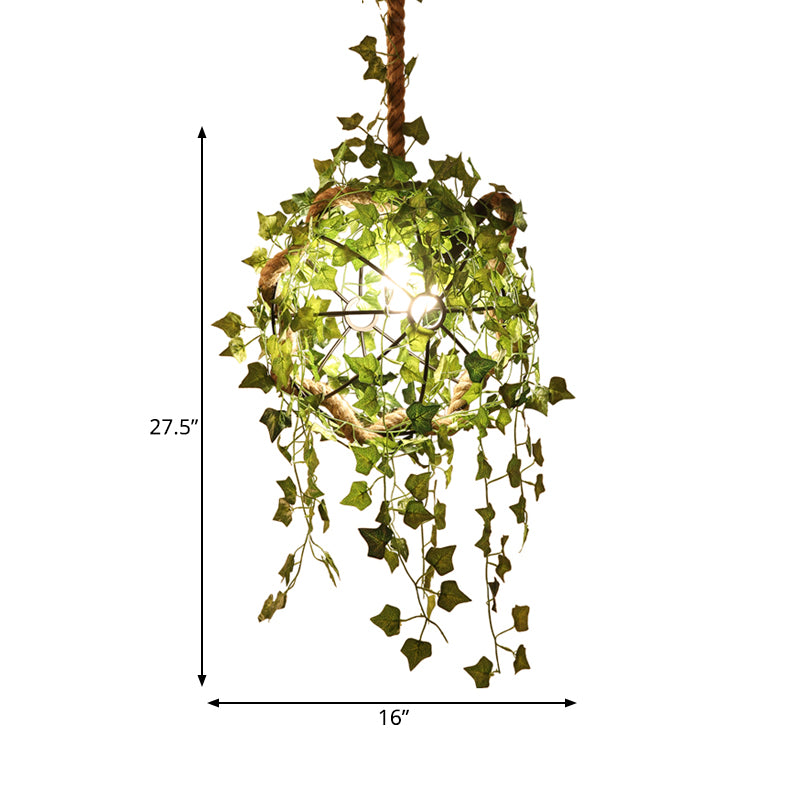 Pendente a soffitto per piante a sfera industriale 1 lampada sospesa in metallo in metallo in nero per il ristorante