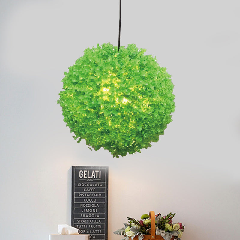 1 Head Ceiling Light Industrial Restaurant LED Plant Hanging Lamp with Global Metal Shade in Green, 12"/14"/16" Dia