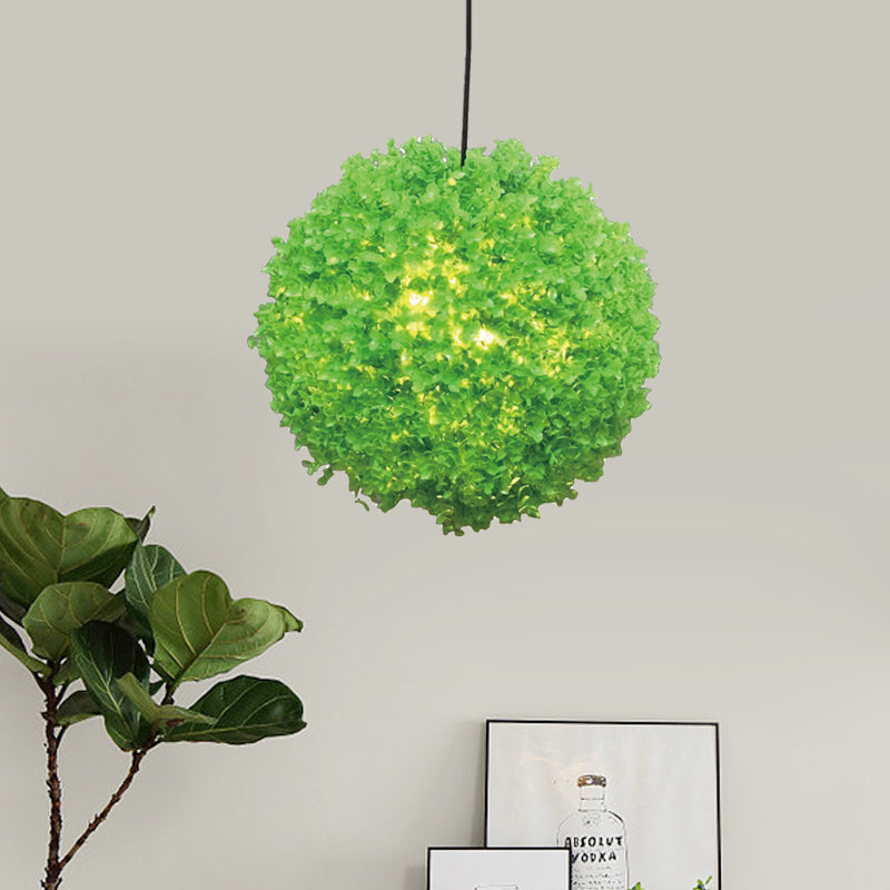 1 Head Ceiling Light Industrial Restaurant LED Plant Hanging Lamp with Global Metal Shade in Green, 12"/14"/16" Dia