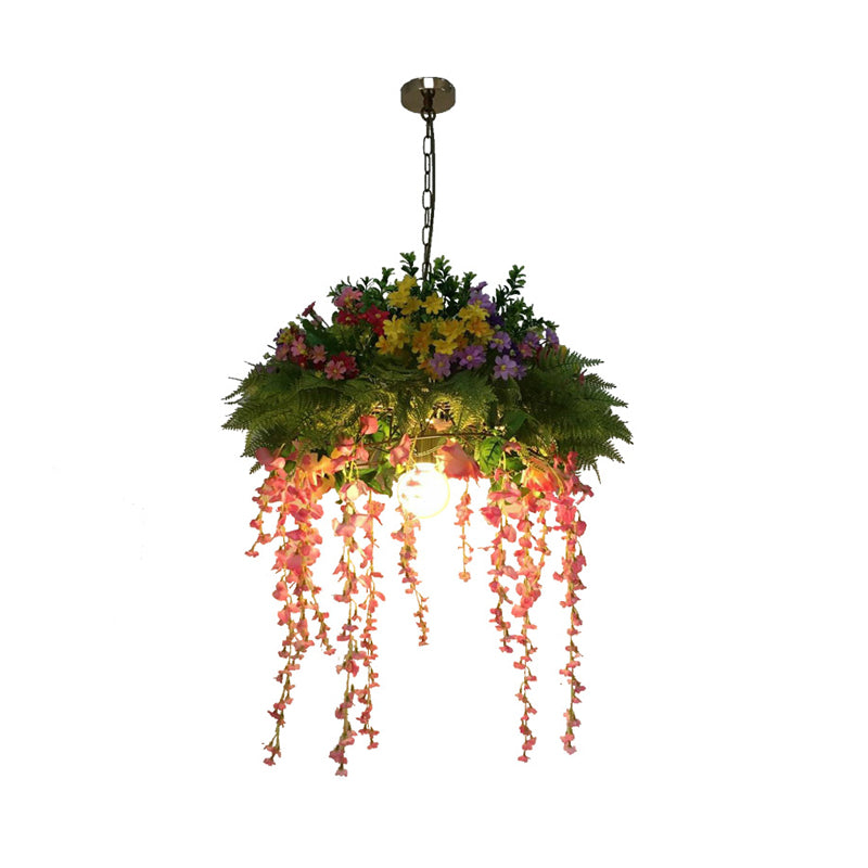 Vintage Dome Flower Drop Pendant 1 Light Metal LED Hanging Light Kit in Green for Restaurant