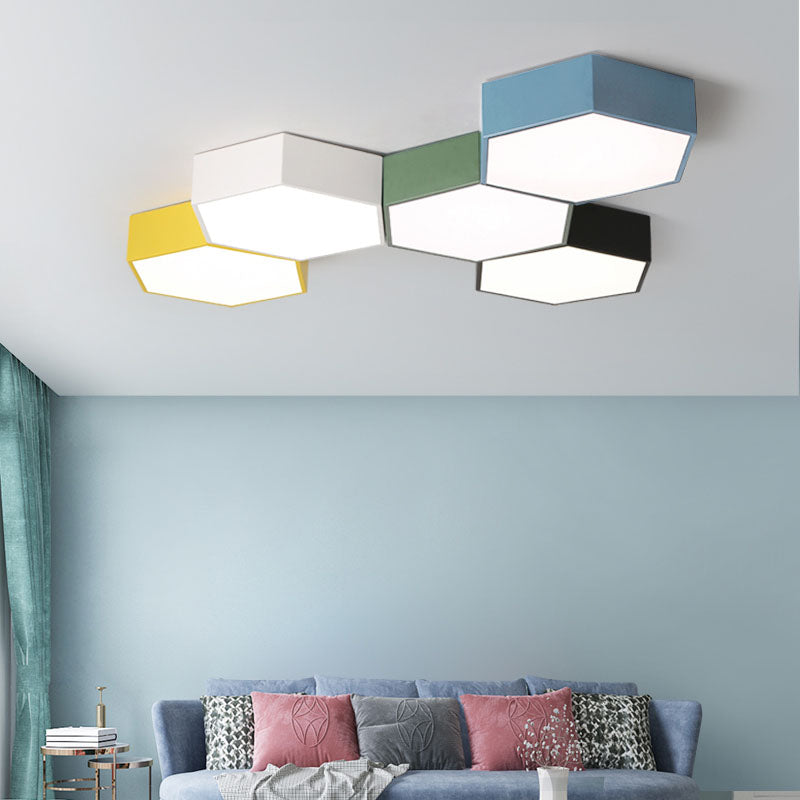 Nordic Hexagon Ceiling Light Colorful LED Flush Mount Light for Bedroom