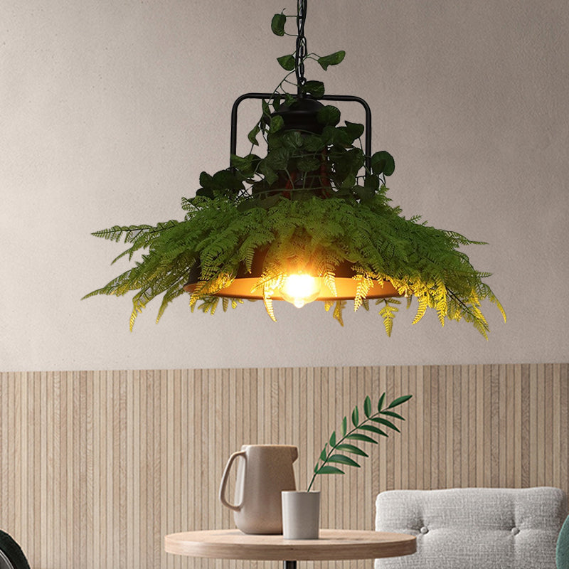 Black Barn Hanglamp Retro Metal 1 Head Restaurant LED plafondlamp met plant, 14 "/18" /19,5 "Breedte