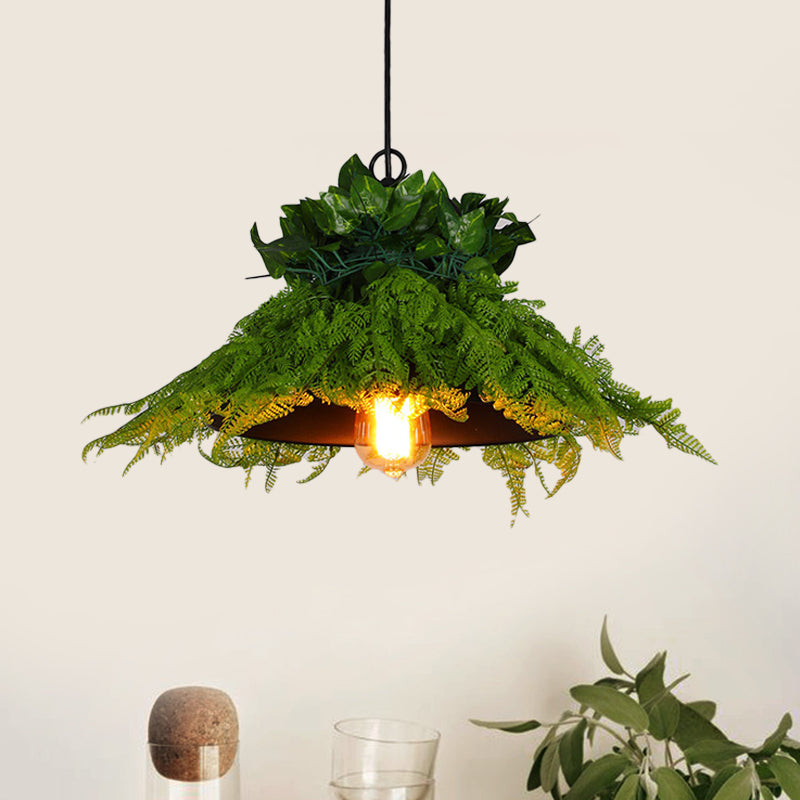 Black Barn Pendant Light Retro Metal 1 Head Restaurant LED Ceiling Lamp with Plant, 14"/18"/19.5" Width