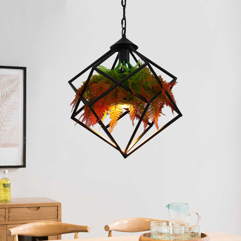 Geometric Restaurant Pendant Lighting Industrial Metal 1 Bulb Black LED Plant Hanging Light Fixture, 16"/18.5" Wide