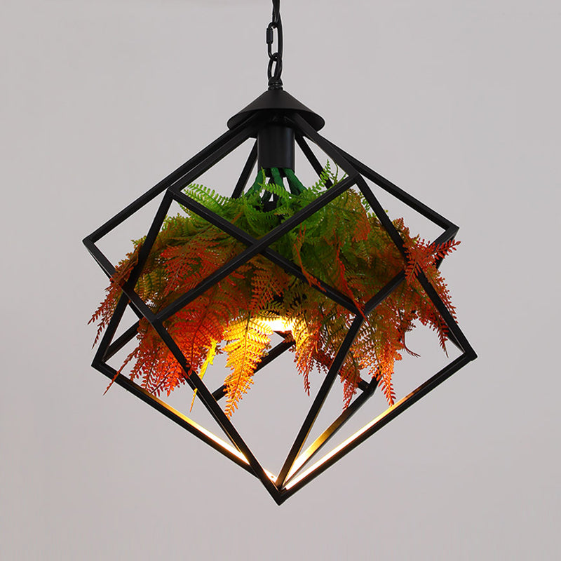 Geometric Restaurant Pendant Lighting Industrial Metal 1 Bulb Black LED Plant Hanging Light Fixture, 16"/18.5" Wide