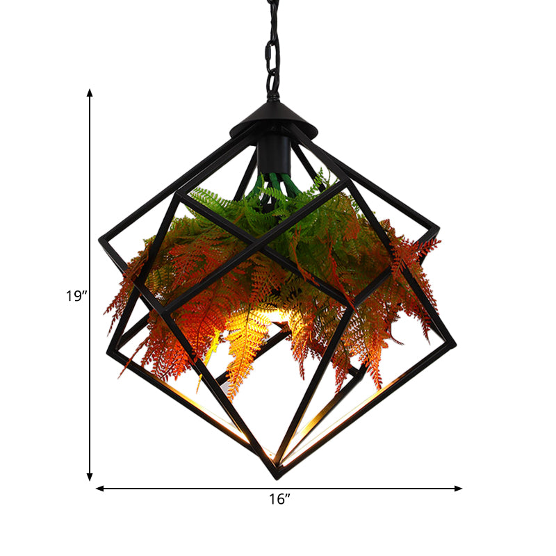 Geometric Restaurant Pendant Lighting Industrial Metal 1 Bulb Black LED Plant Hanging Light Fixture, 16"/18.5" Wide