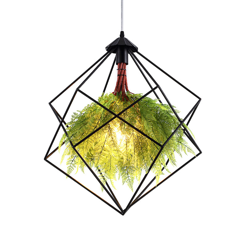 1 bol metalen hanglamp Licht armatuur industrieel zwart geometrisch restaurant LED -plant hangende lampkit, 18 "/21,5" breed