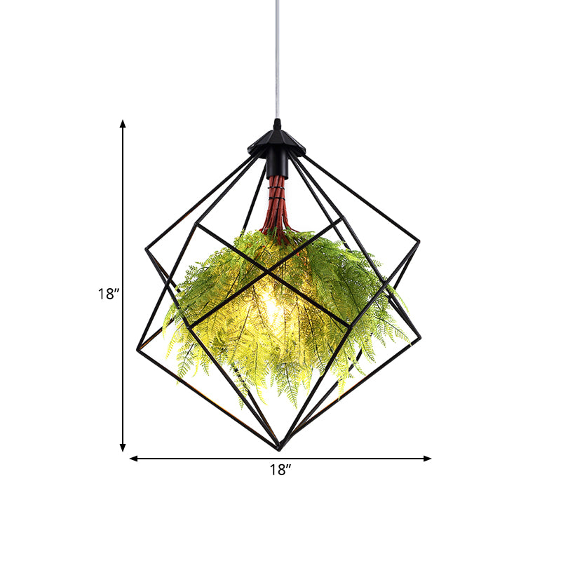 1 Bulb Metal Pendant Light Fixture Industrial Black Geometric Restaurant LED Plant Hanging Lamp Kit, 18"/21.5" Wide