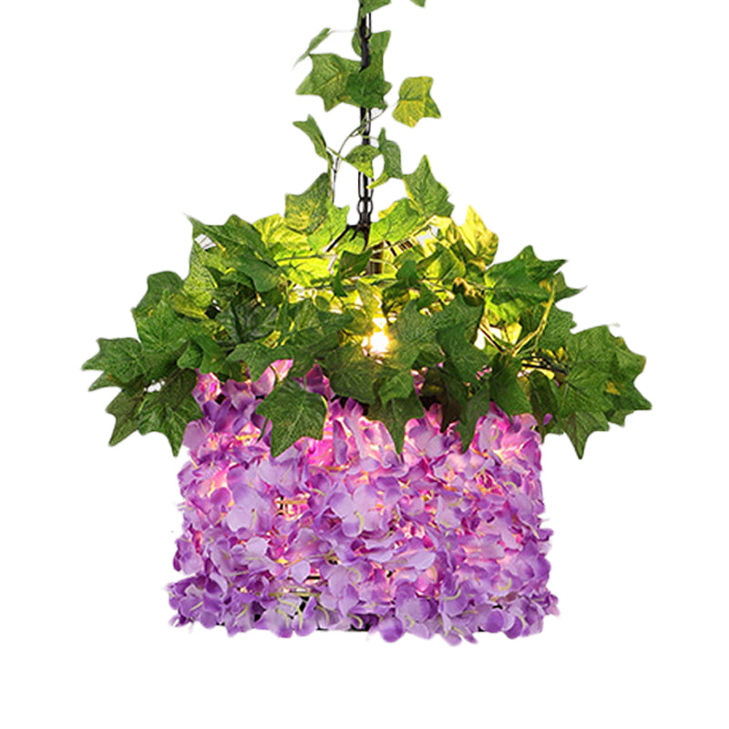 Purple 1 Light Light Affermazione a sospensione Retro Metal Drop lampada con decorazione floreale