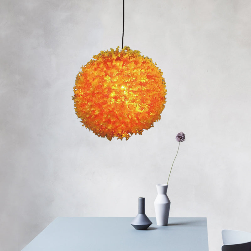 Metal Orange Hanging Light Spherical 1 Light Industrial LED Ceiling Lamp for Restaurant, 12"/14"/16" Diameter