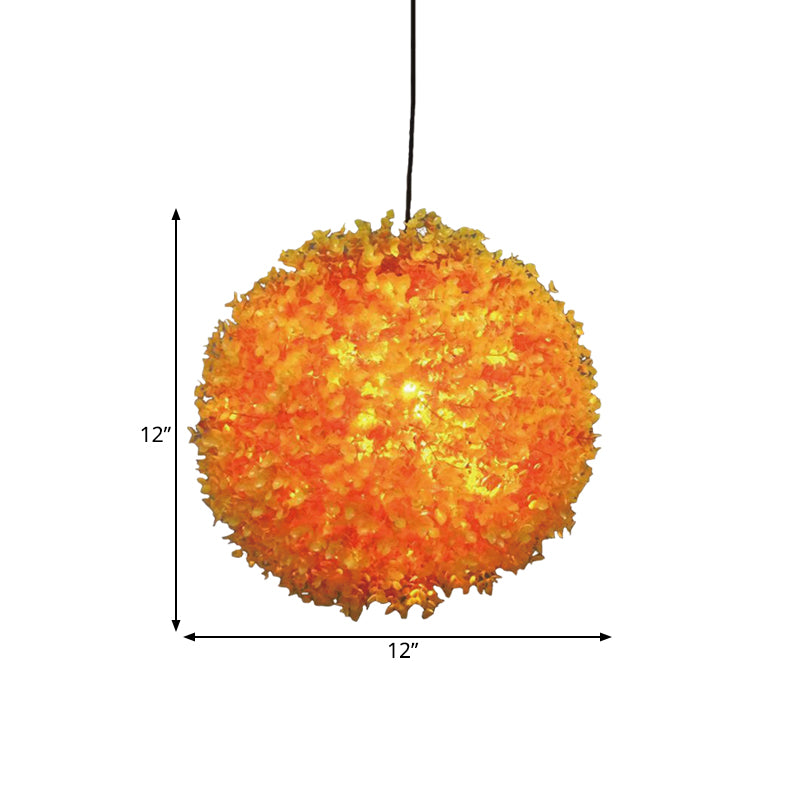 Metal Orange Hanging Light Spherical 1 Light Industrial LED Ceiling Lamp for Restaurant, 12"/14"/16" Diameter