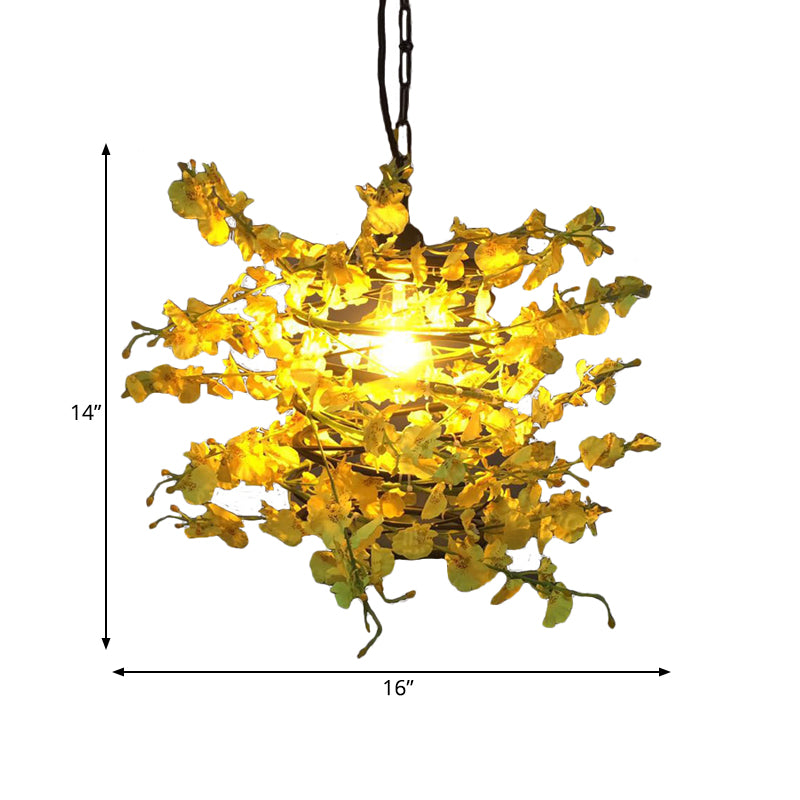 1 Head Metal Ceiling Light Antique Yellow and Green Plant Restaurant LED Down Lighting Pendant