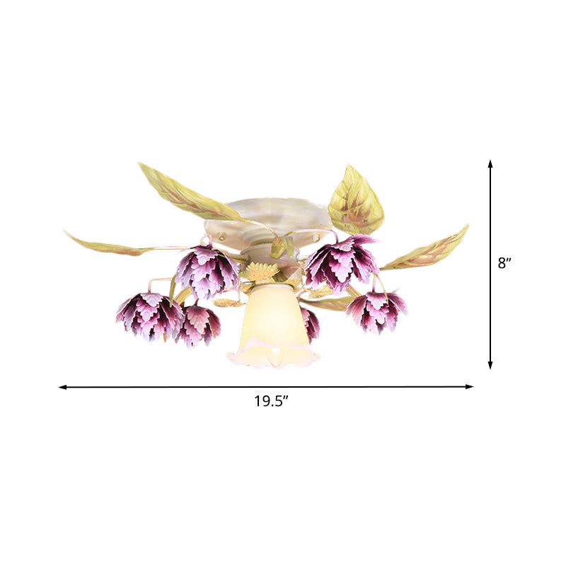 1/4 Glühbirnen ausgestattet Deckenleuchte pastorale weiße Metallblume Halbflush -Halterung für Esszimmer