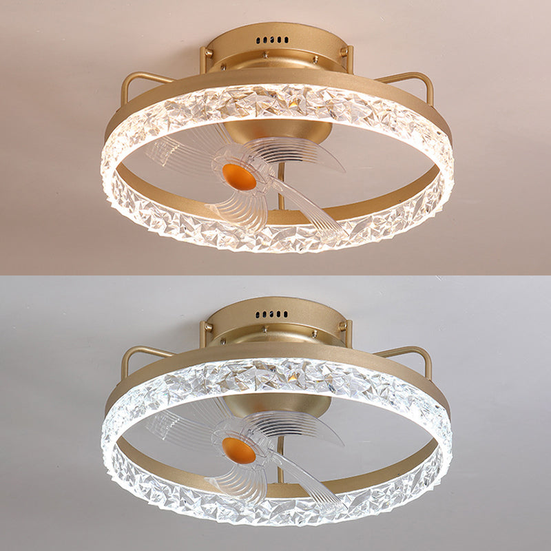 Circle Metal Ceiling Fan Light Simple LED Ceiling Light Fixture for Bedroom