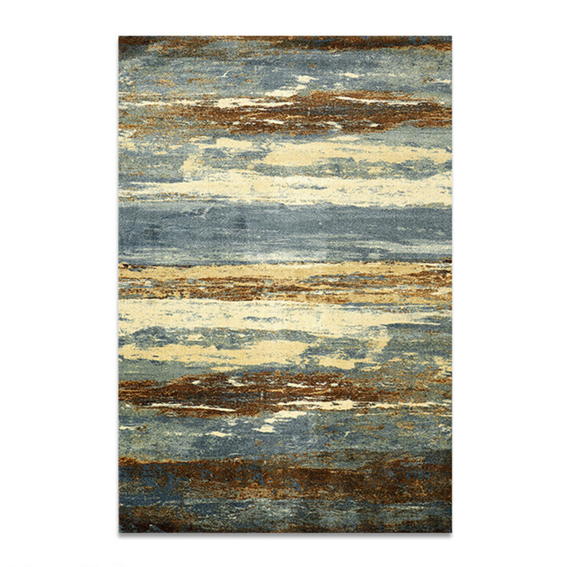 Blue Contemporary Rug Polyester Abstract Print Rug Washable Rug for Drawing Room