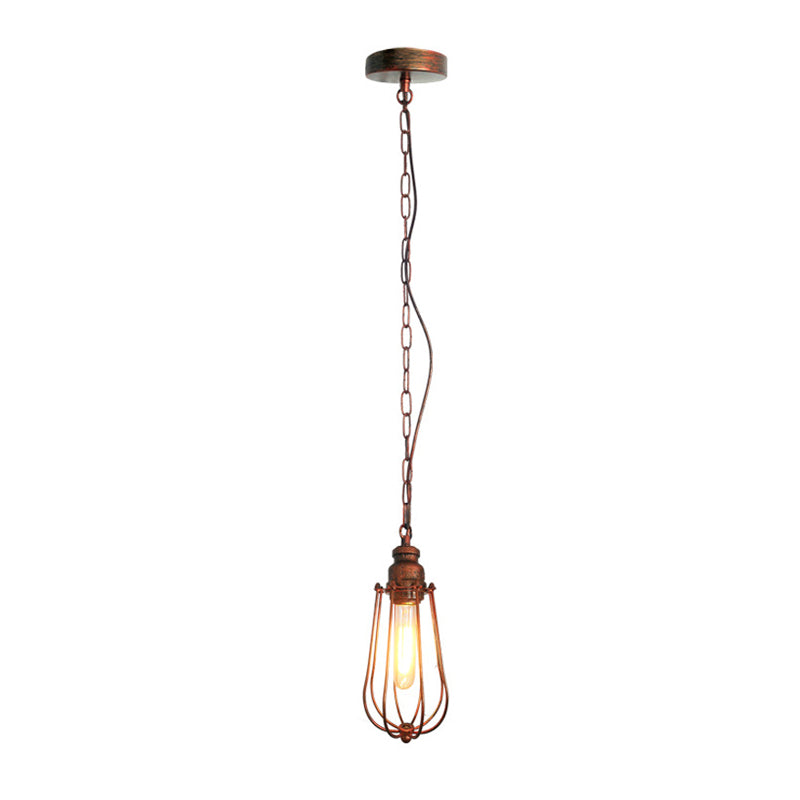 1 lichte slaapkamer plafondarmatuur vintage zwart/roest hanglamp met gekooide metalen schaduw