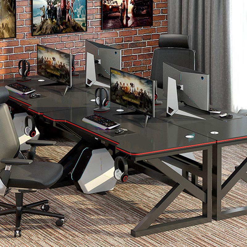 Industrial Trestle Base Computer Desk Black Manufactured Wood Top Desk