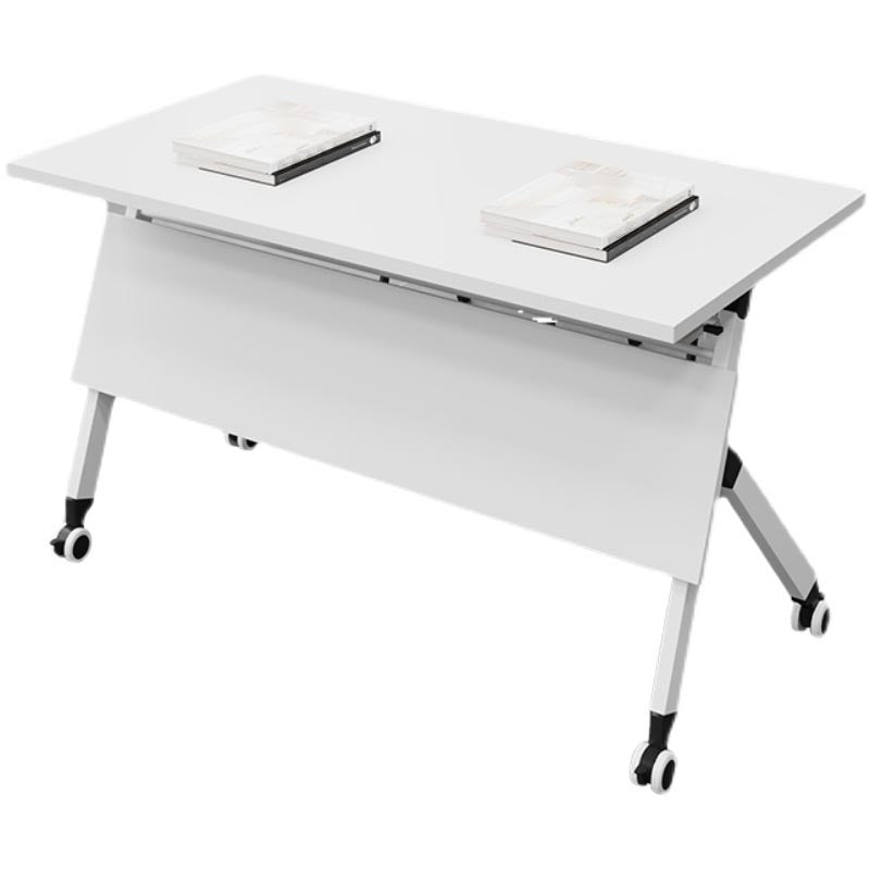 Rectangular Folding Writing Desk White Manufactured Wood Top Desk with Caster Wheels