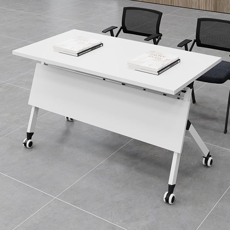 Rectangular Folding Writing Desk White Manufactured Wood Top Desk with Caster Wheels