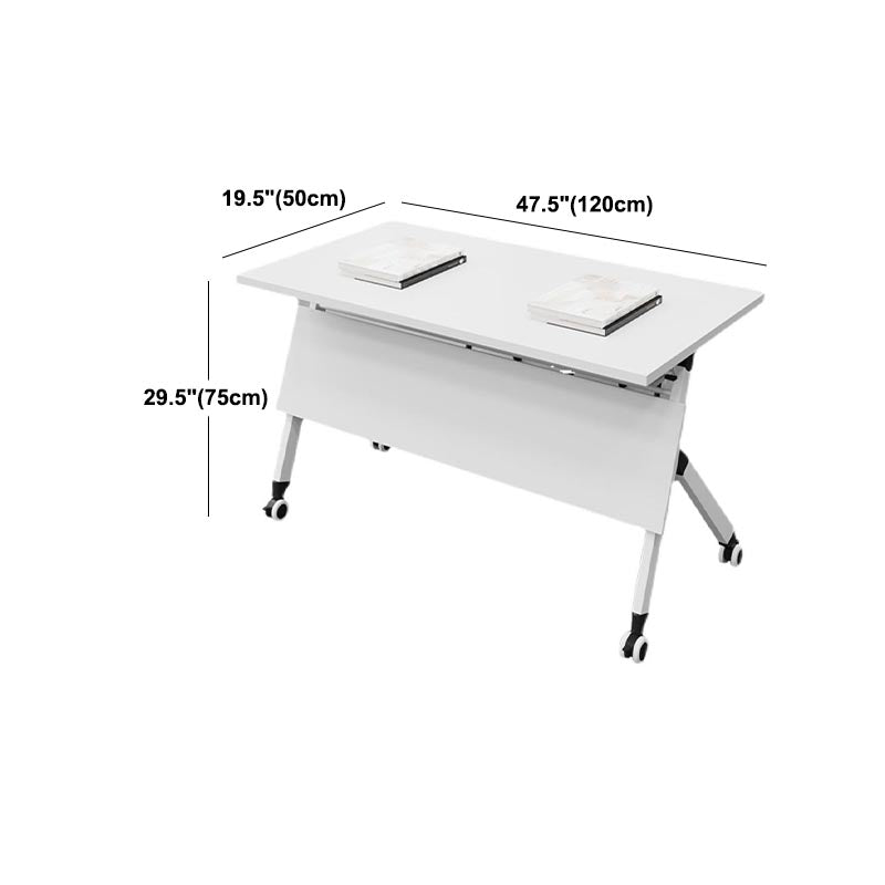 Rectangular Folding Writing Desk White Manufactured Wood Top Desk with Caster Wheels