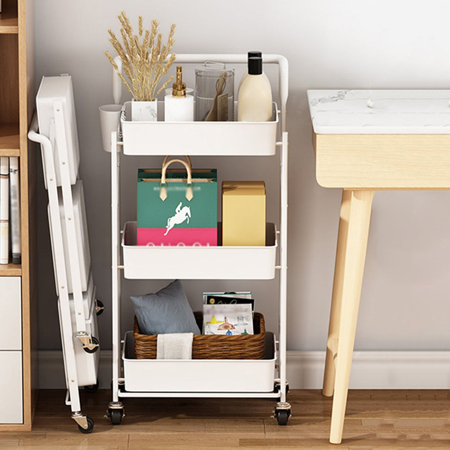 Modern Folding Bookcase Metal Etagere Bookshelf with Caster Wheels for Home