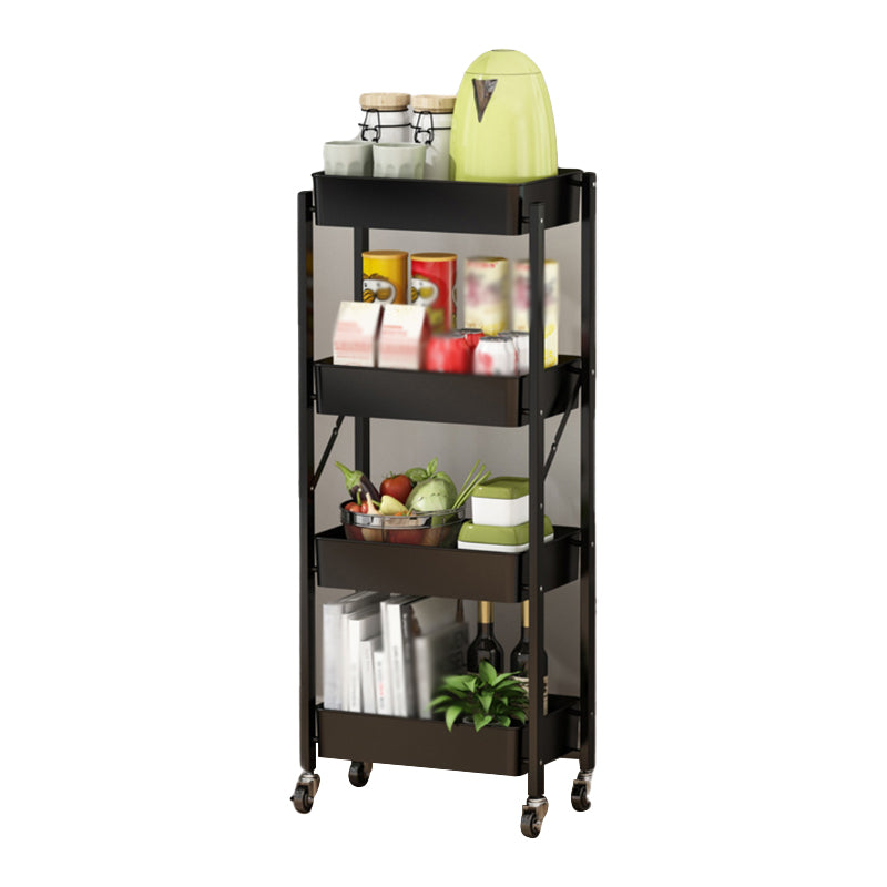 Modern Folding Bookcase Metal Etagere Bookshelf with Caster Wheels for Home