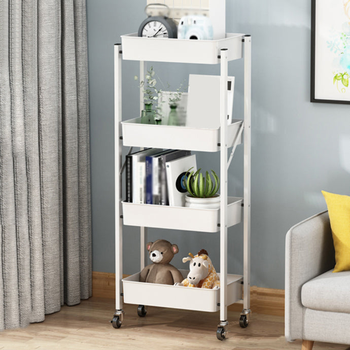 Modern Folding Bookcase Metal Etagere Bookshelf with Caster Wheels for Home