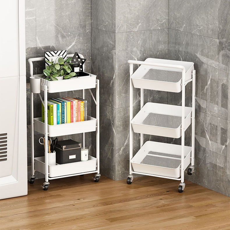 Modern Folding Bookcase Metal Etagere Bookshelf with Caster Wheels for Home