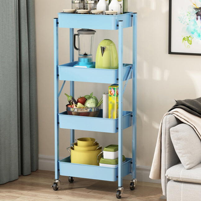 Modern Folding Bookcase Metal Etagere Bookshelf with Caster Wheels for Home