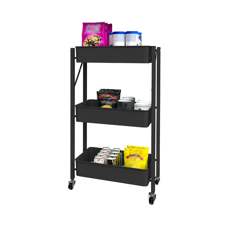 Modern Folding Bookcase Metal Etagere Bookshelf with Caster Wheels for Home