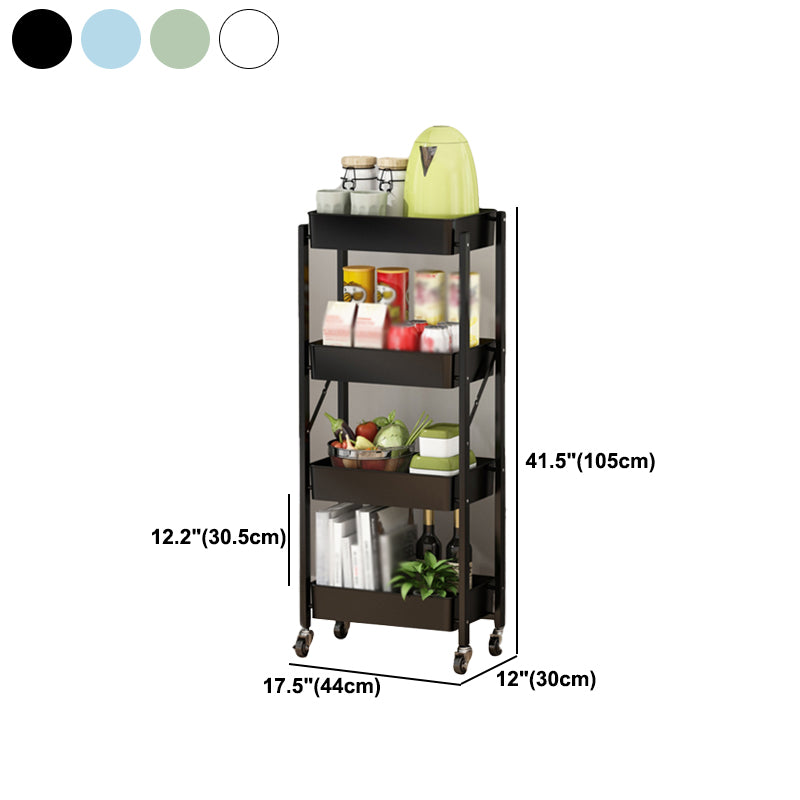 Modern Folding Bookcase Metal Etagere Bookshelf with Caster Wheels for Home