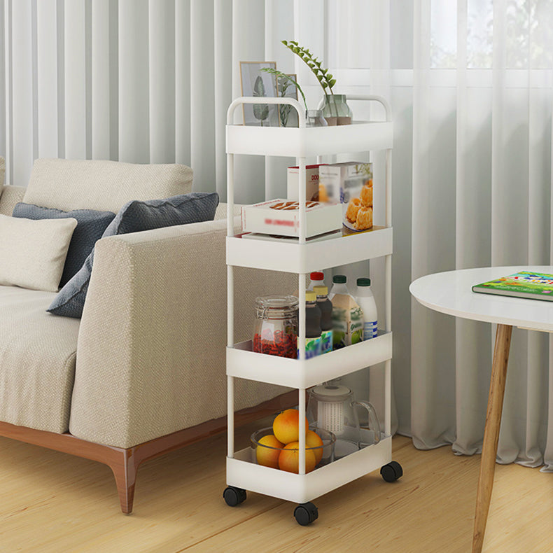 Modern Open Etagere Bookshelf Metal Frame Plastic Shelf Bookshelf with Caster Wheels