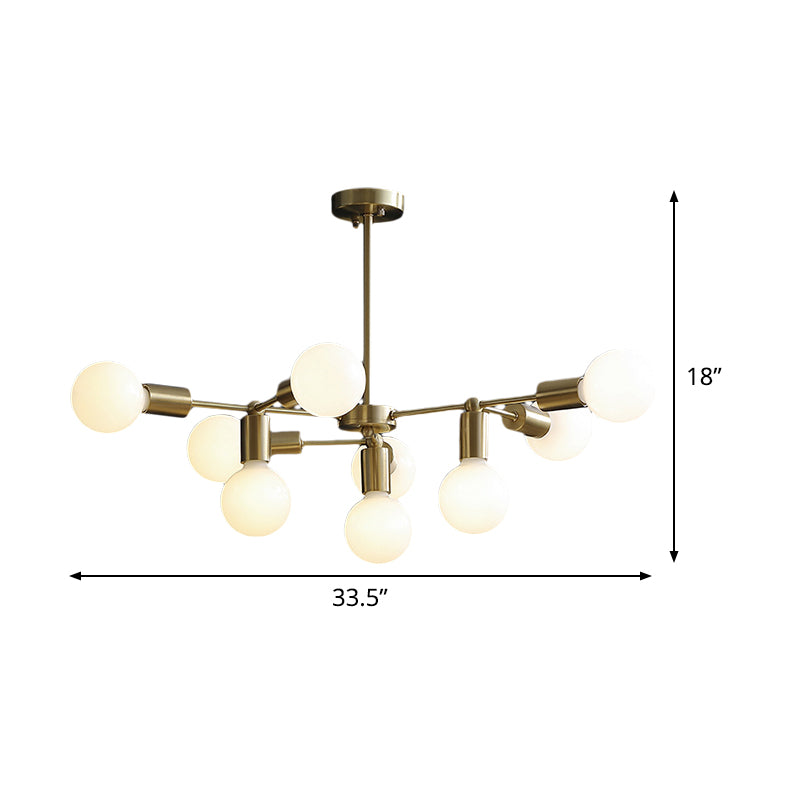 Brass Modo Pendant Chandelier Modern 9 Lights Frosted White Glass Hanging Ceiling Lamp with Branch Design