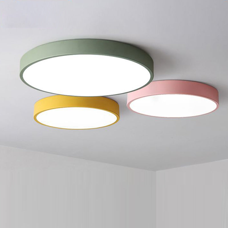 Macaron Style LED Ceiling Light Fixture Round Metallic Flush Light for Bedroom