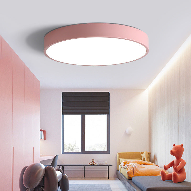 Macaron Style LED Ceiling Light Fixture Round Metallic Flush Light for Bedroom